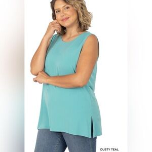 New🎉2 for $20 Plus Size Dusty Teal Sleeveless Split Hem Women Top Size 1X 2X 3X
